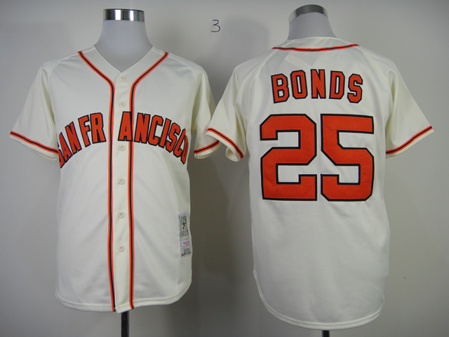 Men San Francisco Giants 25 Bonds Cream Throwback MLB Jerseys